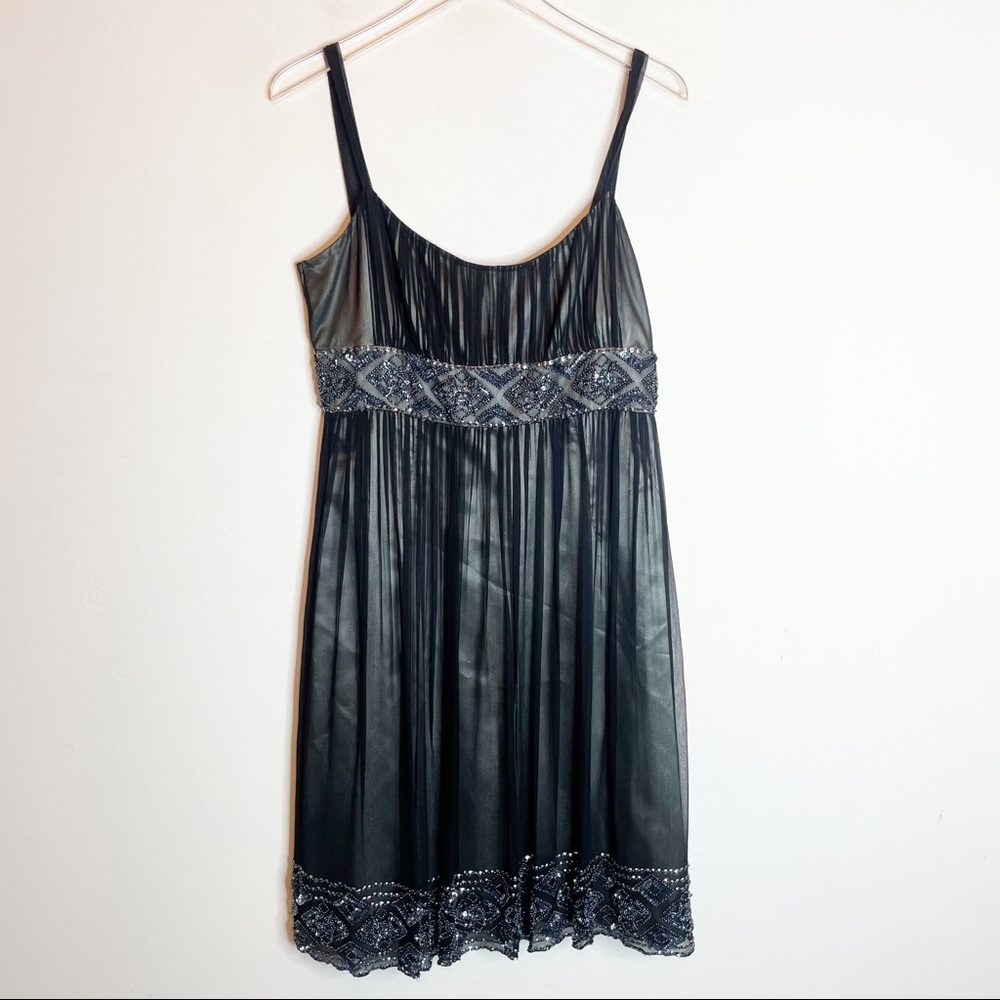 Adrianna Papell Evening Black Shimmering Dress Beaded Size 14